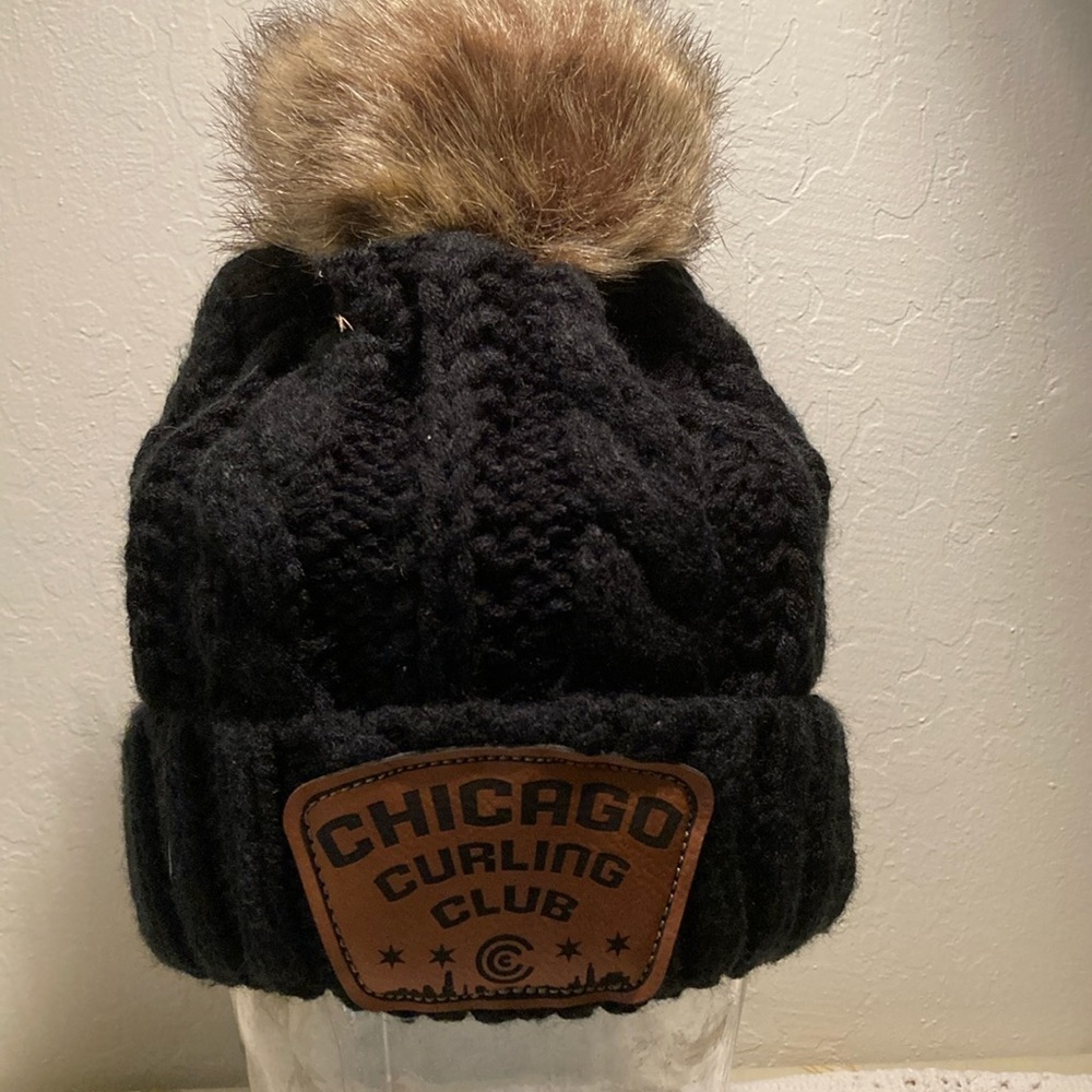 Chicago Curling Club cable knit hat with Pom 218 Company Windy City USA